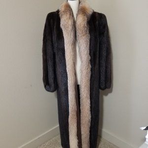 VINTAGE Full length mink coat w/ fox trim